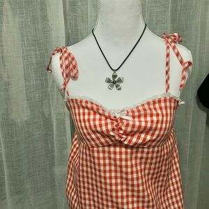 Red and White Gingham Top with Bow Straps